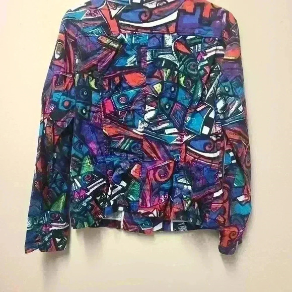 Chico's Women's Colorful Abstract Button Up Lightweight Jacket Multicolor Size M - Picture 6 of 7